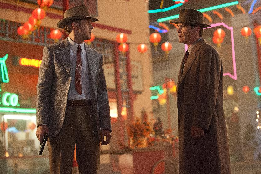 This film image released by Warner Bros. Pictures shows Ryan Gosling, left, as Sgt. Jerry Wooters, and Josh Brolin, as Sgt. John O'Mara in “Gangster Squad." (AP Photo/Warner Bros. Pictures, Jamie Trueblood)