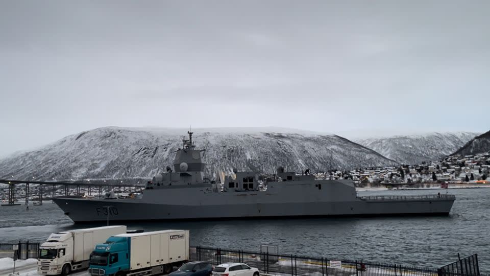 A Norwegian Navy frigate looms large in Tromsø harbor, in the northernmost reaches of the country, as captured by CNN Opinion columnist Frida Ghitis. - Frida Ghitis