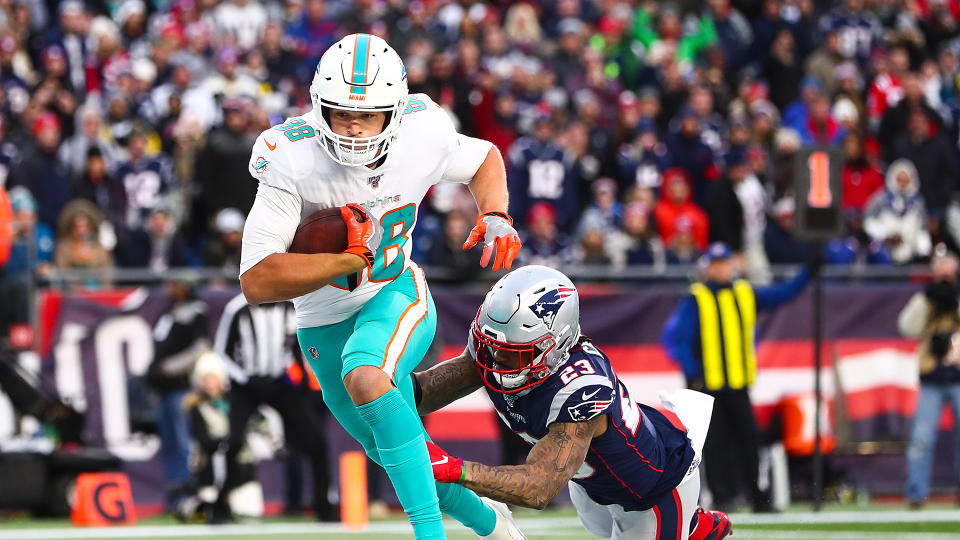 Mike Gesicki has high-end potential at his position. (Photo by Adam Glanzman/Getty Images)