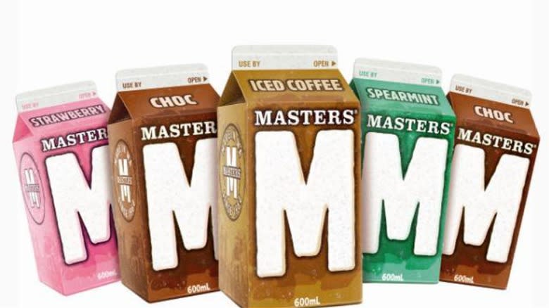 five cartons of Masters milk flavors