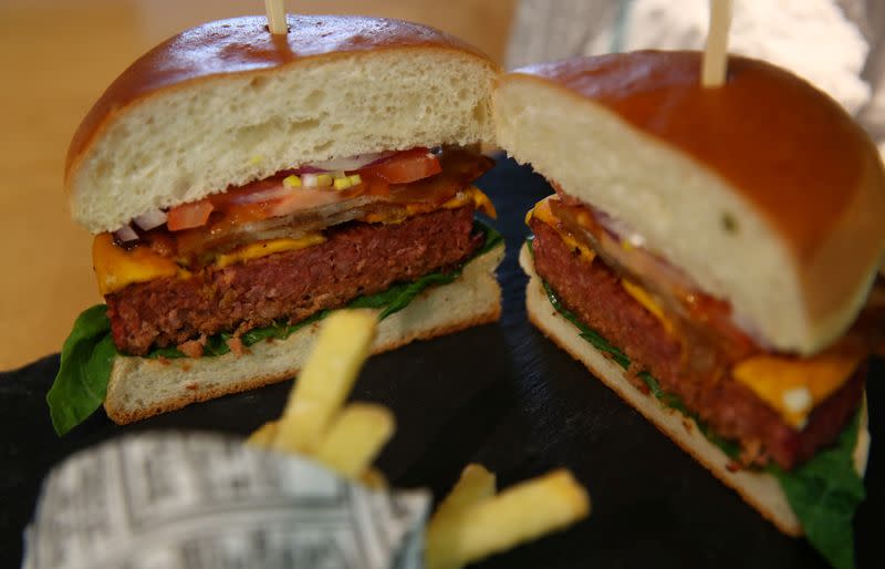 A plant based vegetarian burger of Garden Gourmet is pictured during a media presentation at Nestle in Vevey