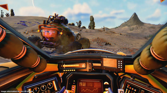 You can get in a vehicle in No Man's Sky Beyond VR.