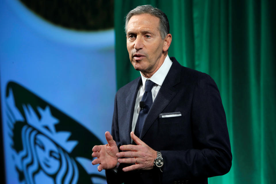 Starbucks Chairman and CEO Howard Schultz delivers remarks at the Starbucks 2016 Investor Day in Manhattan, New York, U.S. December 7, 2016.  REUTERS/Andrew Kelly