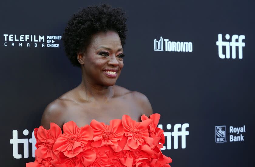 Viola Davis poses at the premiere of the film "The Woman King" at Roy Thomson Hall during the 2022 Toronto International Film Festival, Friday, Sept. 9, 2022, in Toronto. (AP Photo/Chris Pizzello)