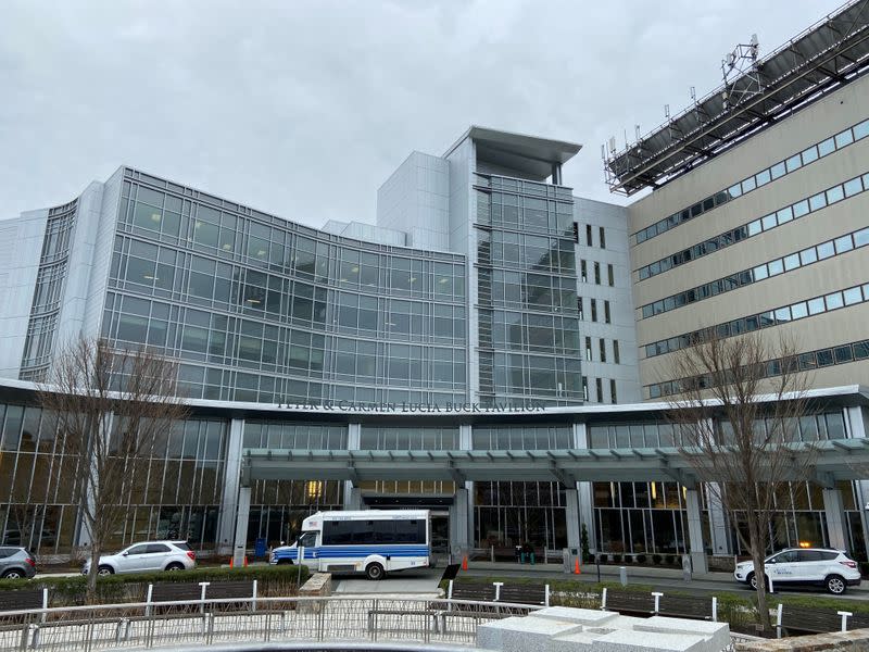 Danbury Hospital, where a resident who tested positive for coronavirus is being treated, is seen in Wilton