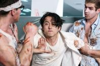 <p>Yeun went from major side character to bonafide lead in the 2017 horror-comedy <em>Mayhem</em>. The star plays Derek Cho, a lawyer who starts to lose himself in his corporate job and gets trapped in quarantine with his colleagues as a vicious virus rips through the building and causes everyone to act on their darkest impulses. </p>