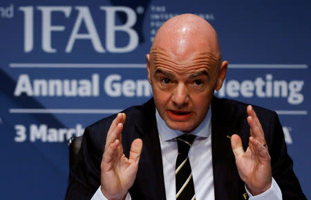 El presidente de la FIFA, Gianni Infantino, durante una conferencia de prensa en Zúrich, Suiza. Marzo 3, 2018. REUTERS/Arnd Wiegmann