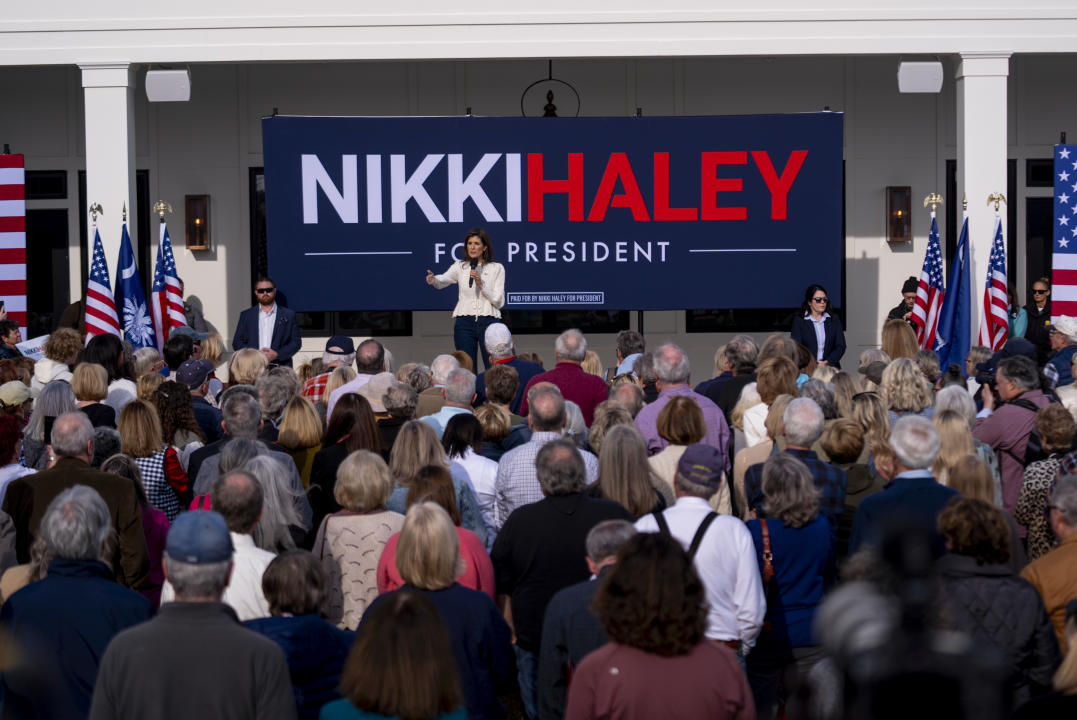 Nikki Haley speaks at a rally at the George Hotel in Georgetown, S.C.