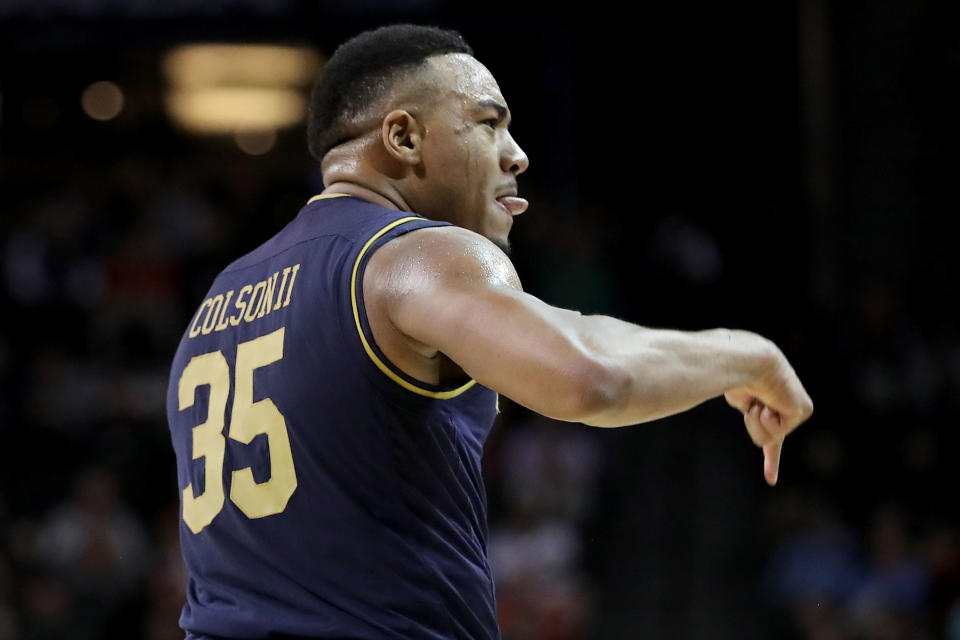 Bonzie Colson hit two huge 3-pointers to help Notre Dame beat Virginia Tech in the ACC tournament. (Getty Images)