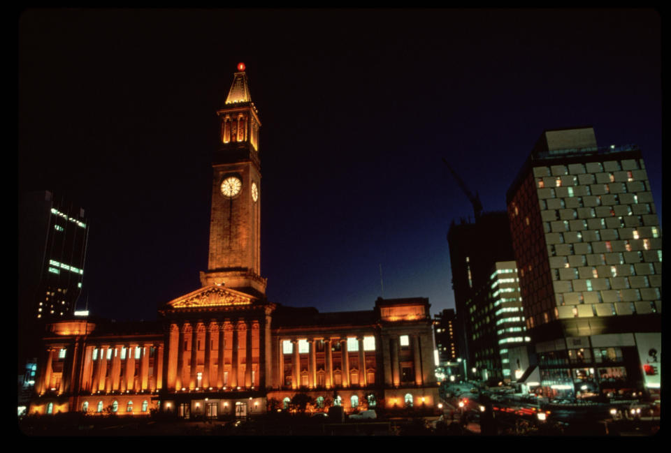 Brisbane City Hall at night. (Photo: Gettyimages)