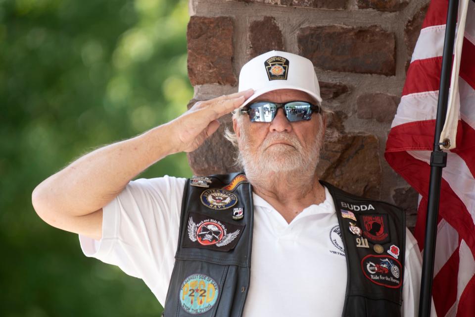 Veterans and community members fill the Washington Crossing National Cemetery for the Bucks County Coroner's Office and Montgomery County Coroner's Office's combined service for the unclaimed veterans on Thursday, June 30, 2022.