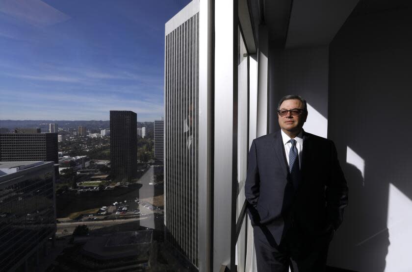 CENTURY CITY, CA - NOVEMBER 21, 2017 -- Celebrity attorney Marty Singer at his offices overlooking Century City on November 21, 2017. Singer has represented celebrities, including Charlie Sheen, Sylvester Stallone and Sharon Stone, for decades. He is Hollywood's go-to lawyer when stars need to protect their reputations and keep unseemly stories from getting into the tabloids and websites like TMZ. Singer now represents director Brett Ratner, who is facing allegations of sexual harassment and rape. (Genaro Molina / Los Angeles Times) EDITOR: THIS MAY BE THE BEST PHOTO TO ILLUSTRATE FLEISHMAN'S STORY. THERE MAY BE A PART IN FLEISCHMAN'S PIECE THAT STATES THIS IS THE VIEW SINGER RARELY HAS TIME FOR.