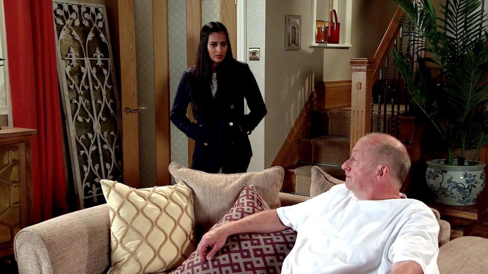 <p>Geoff makes it clear that he has no intention of selling the house. When quizzed about the loans, Geoff lies and blames Yasmeen's supposed expensive tastes.</p>