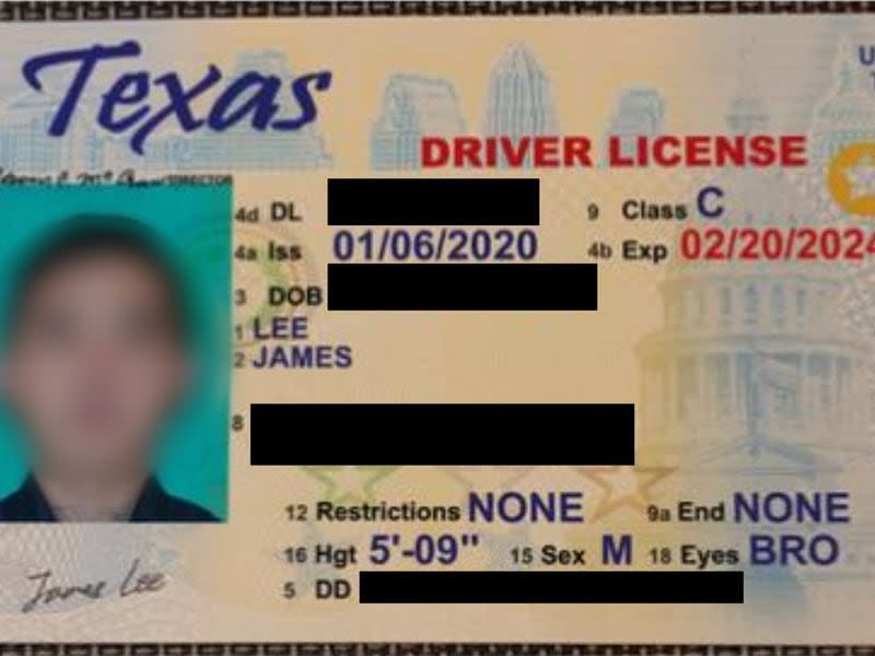 Texas driver's license submitted as identification by an applicant, now suspected to be a North Korean national, to the crypto company Truflation. CoinDesk redacted some details because DPRK IT workers have been known to use stolen IDs. (Image courtesy of Stefan Rust).




