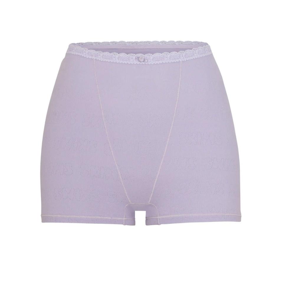 Loungewear isn’t just for lockdowns. I’ll be taking 'at home dressing' very seriously from 1st December until the end of February. Sounds reasonable, right? I’d love to add these lilac shorts into the rotation. <br><br><br><br><strong>Skims</strong> Lace Pointelle Hot Short, $, available at <a href="https://skims.com/products/lace-pointelle-hot-short-lavender" rel="nofollow noopener" target="_blank" data-ylk="slk:Skims" class="link rapid-noclick-resp">Skims</a>