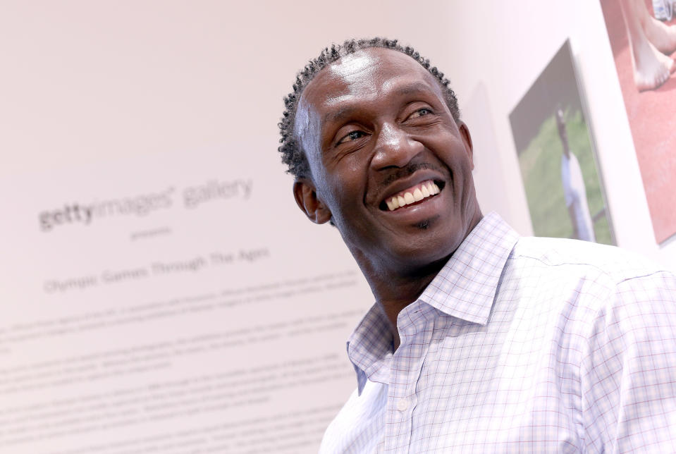 LONDON, ENGLAND - AUGUST 09:  Former sprinter Linford Christie poses for a photograph at his 'Journey to the Podium' exhibition at the Getty Images Gallery Westfield on August 9, 2012 in London, England. The exhibition features images of Linford Christie behind the scenes as he mentors young athletes in the run up to the 2012 London Olympic Games.  (Photo by Chris Jackson/Getty Images)