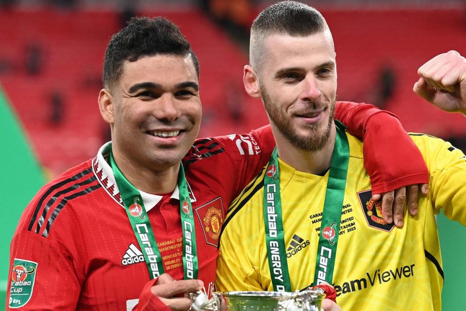 Key group: Casemiro and David de Gea were hailed by their manager  (AFP via Getty Images)