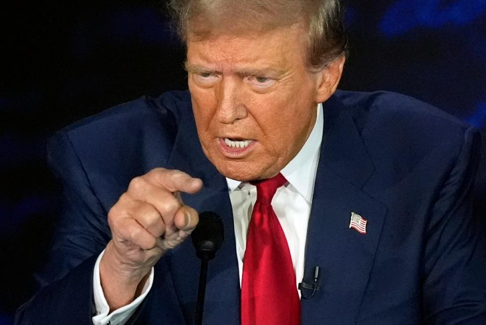 Former Republican presidential nominee Donald Trump speaks during a presidential debate with Democratic presidential nominee Vice President Kamala Harris. (AP)