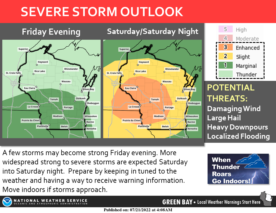 Forecasters say severe weather is possible across Wisconsin this weekend, with the greatest risk for severe storms in the western and central parts of the state.