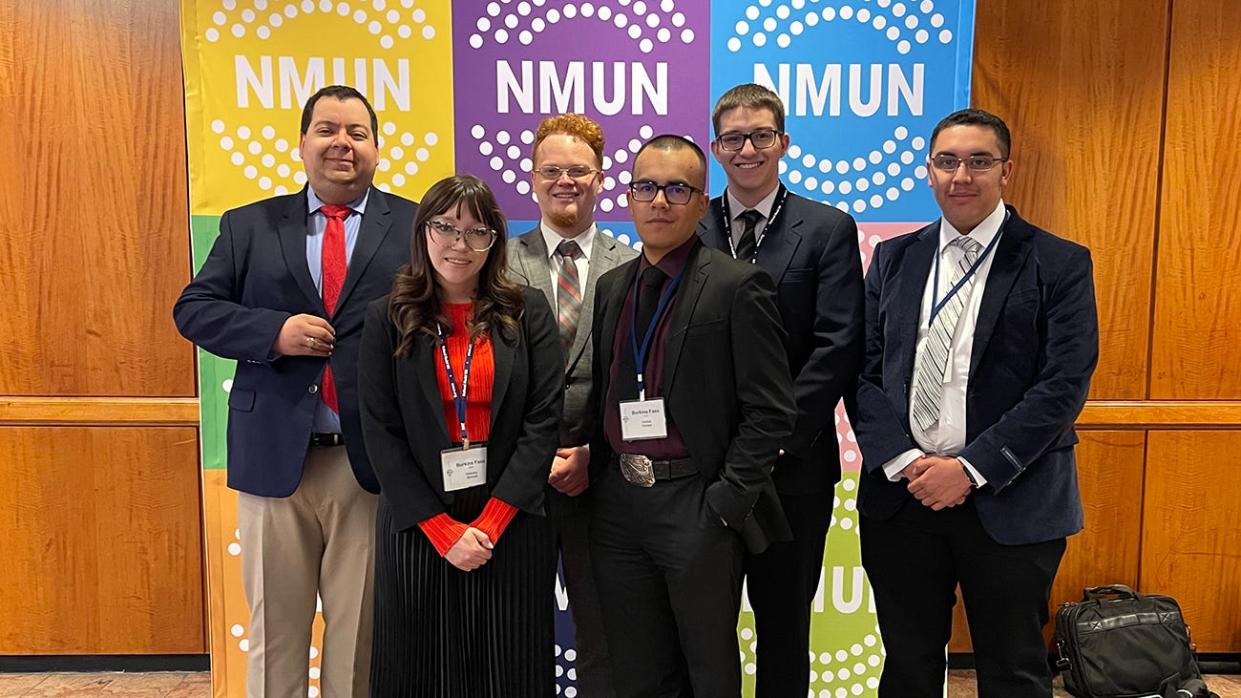 The West Texas A&M University Model UN team recently won three awards at a national conference. Pictured are, from left, Joel Diehl, Helena Barnett, Collin Williamson, Ubaldo Campa, Logan Johnson and Emmanuel Gonzalez.