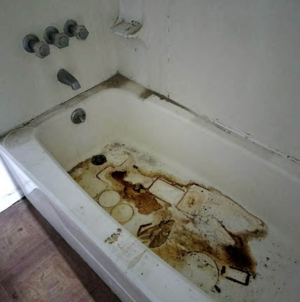 A filthy bathtub in David Copperfield's multimillion-dollar Manhattan apartment, a photo of it, was added Tuesday to a shocking lawsuit filed against him. (New York State Supreme Court)