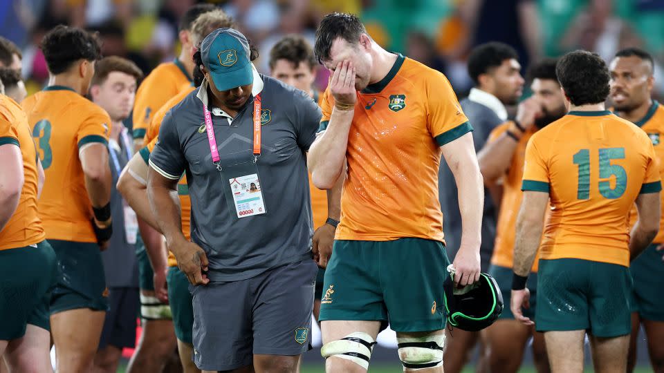 Two-time champion Australia could now be knocked out of the Rugby World Cup group stages for the first time. - Chris Hyde/Getty Images