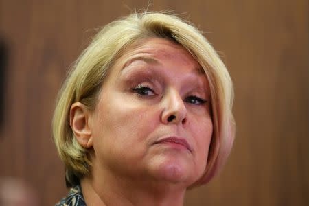 FILE PHOTO: Samantha Geimer speaks to the media after attending a hearing regarding the 40 year-old case against filmmaker Roman Polanski in Los Angeles, California, U.S., June 9, 2017. REUTERS/Mike Blake