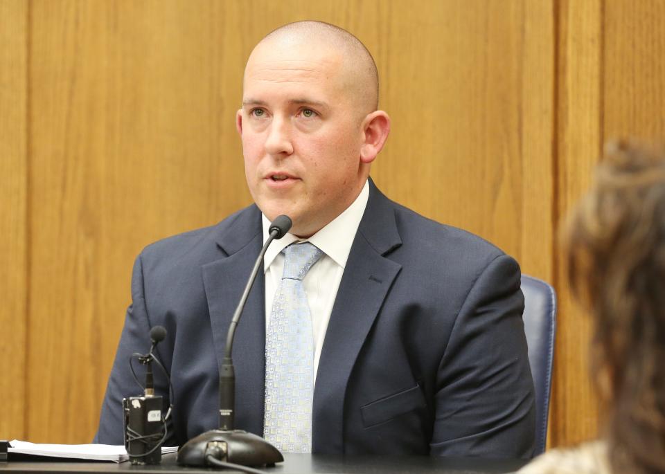 Wichita Police officer Justin Rapp describes the night he shot Andrew Finch on his front porch. Rapp was responding to a SWATING call made by Tyler Barriss. Barriss appeared before Judge Bruce Brown Tuesday morning, May 22, 2018 in Wichita, Kan., in a preliminary hearing.