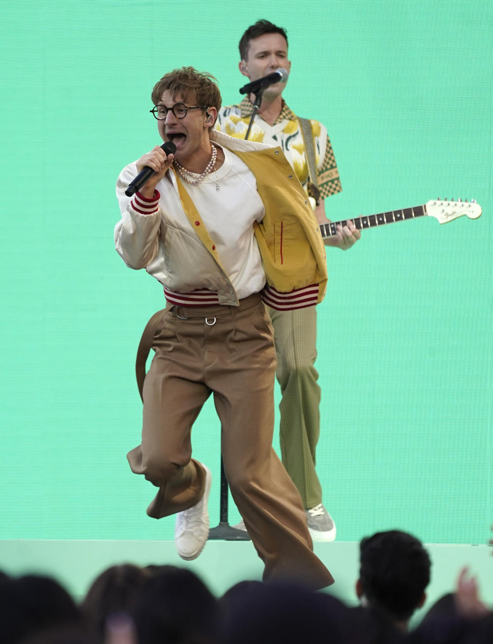 Dave Bayley, in front, and Drew MacFarlane, of Glass Animals, perform at the Billboard Music Awards on Sunday, May 23, 2021, at the Microsoft Theater in Los Angeles. (AP Photo/Chris Pizzello)