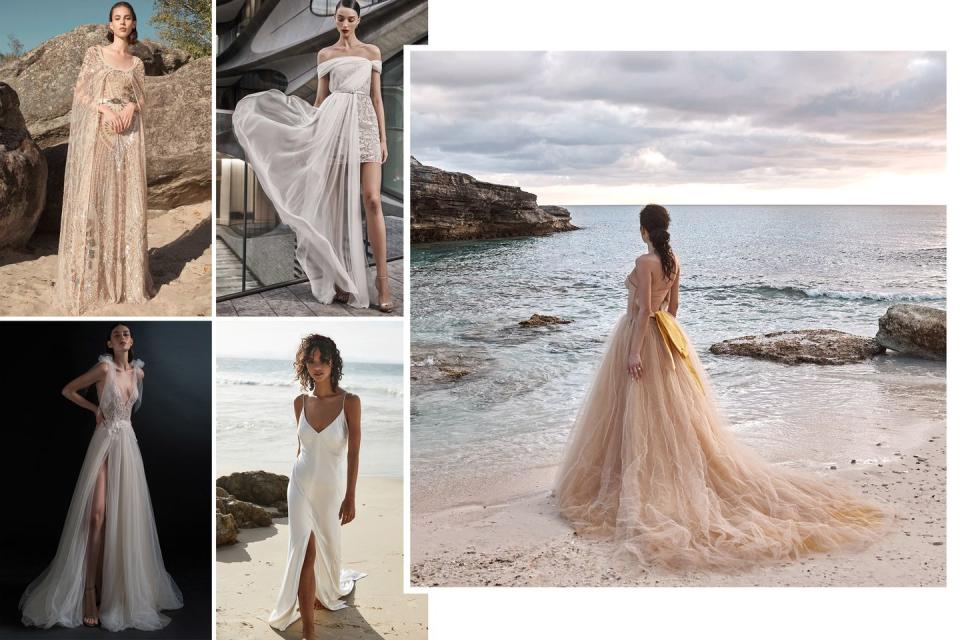 <p>An archetype long associated with gauzy fabrics, easy silhouettes, and breezy effortlessness, the beach bride should look to delicate appliqués, fine laces, sexy slips and sultry slits and shorter lengths (it is the beach, after all).</p><p>For this season's ceremony on the shore, opt for something outside- the-box when you consider how to infuse bohemia into your bridal wardrobe, be it with a point d'esprit lace rather than a formal Chantilly, or a thigh-high slit.</p><p><em>From top left: <em>Zuhair Murad Spring 2019 Ready-to-Wear; </em>Naeem Khan Bridal Fall 2019; Inbal Dror Bridal Spring 2019 Bridal; ; One Day Bridal; Vera Wang Bride "Verushka" gown. </em></p>