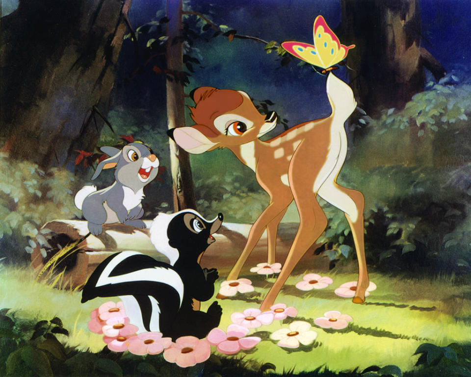 <a href="http://movies.yahoo.com/movie/1802837507/info" data-ylk="slk:BAMBI;elm:context_link;itc:0;sec:content-canvas" class="link ">BAMBI</a> (1942) - To properly capture the movement of real deer, a pair of live fawns were shipped from Maine to Disney's studio in California so animators could watch them up close.