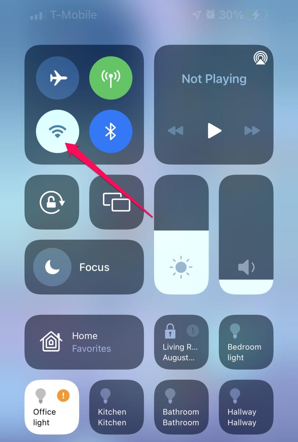 The Control Center on iPhone.