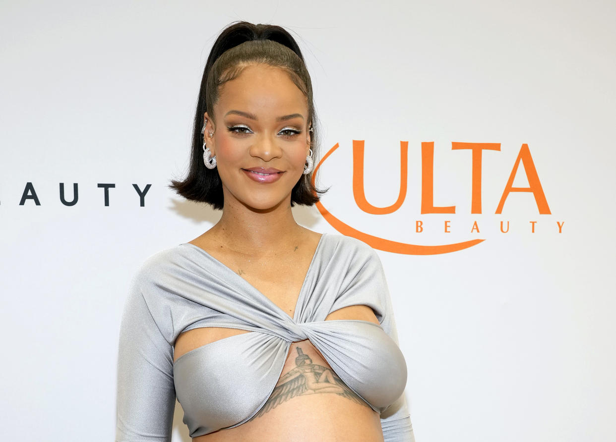 Rihanna is thought to be days away from welcoming her baby, pictured in March 2022. (Photo by Kevin Mazur/Getty Images for Fenty Beauty by Rihanna)