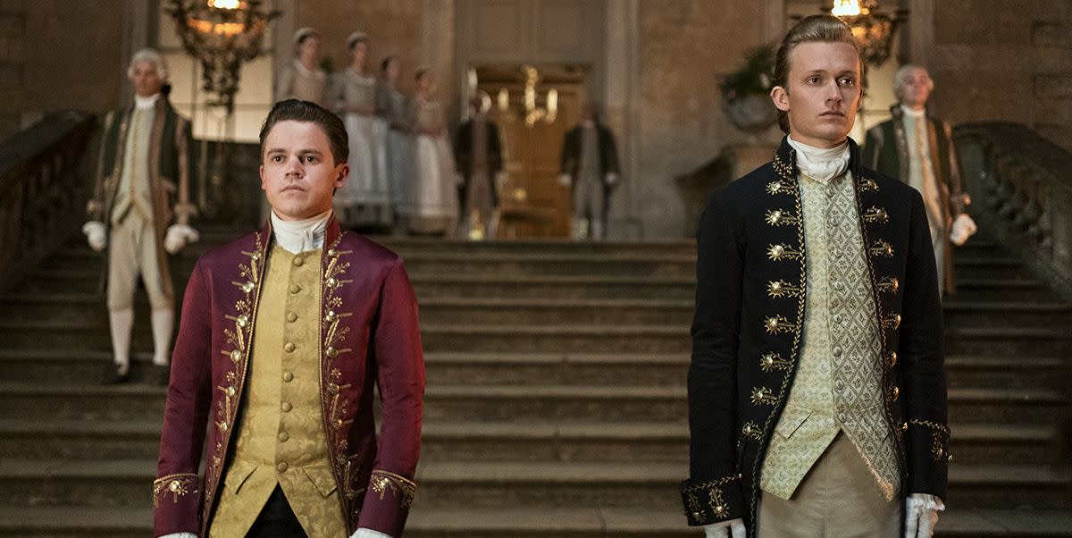 queen charlotte a bridgerton story l to r sam clemmett as young brimsley, freddie dennis as reynolds in episode 102 of queen charlotte a bridgerton story cr nick wallnetflix © 2023