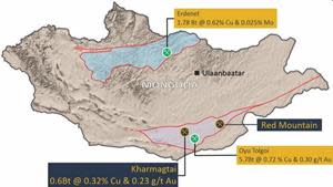 Location of the Red Mountain JOGMEC JV Project in the South Gobi porphyry copper belt.