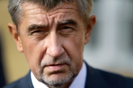 The leader of ANO party Andrej Babis speaks to the media after casting his vote in parliamentary elections in Prague, Czech Republic October 20, 2017. REUTERS/David W Cerny