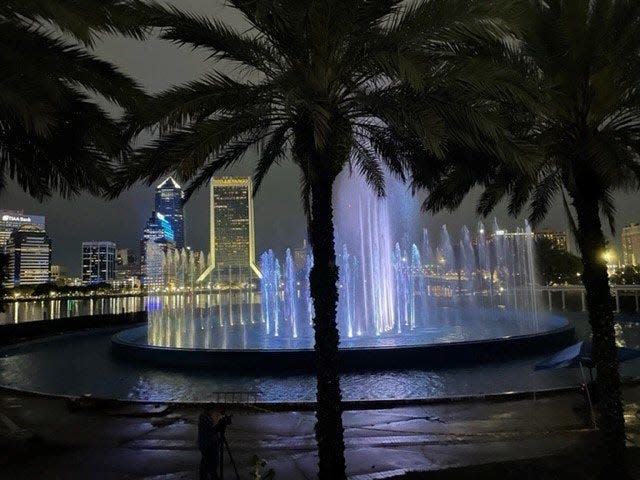 Friendship Fountain is being renovated to be able to show a nightly video production on the mist created by the fountain. There will also be a splash park for children and an arboretum on the property. This photo is from a test of the fountain in September.