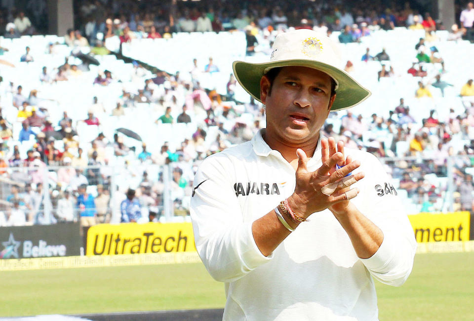 Sachin Tendulkar of India during day three of the first Star Sports test match between India and The West Indies held at The Eden Gardens Stadium in Kolkata, India on the 8th November 2013. (BCCI Photo)