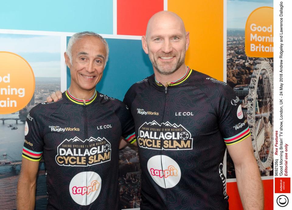 Andrew Ridgeley and Lawrence Dallaglio ready for a TV appearance to promote the charity (Rex Features)