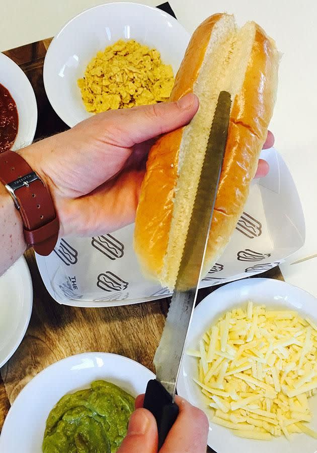 Slice that soft brioche bun with chef precision.