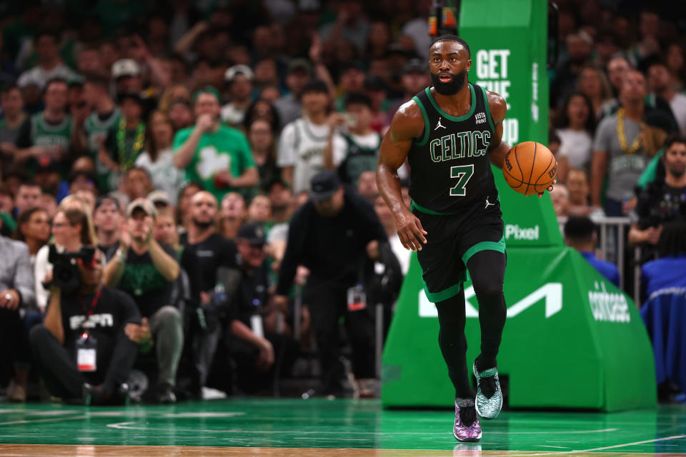 Jaylen Brown在半場結束時就攻下24分。（NBA Photo by Maddie Meyer/Getty Images）