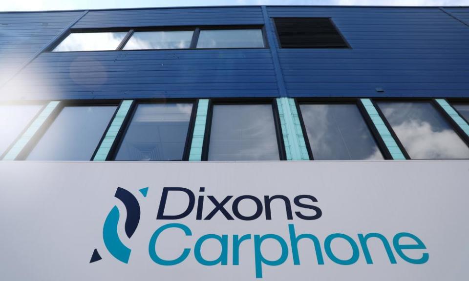 The logo of Dixons Carphone at the company headquarters in London