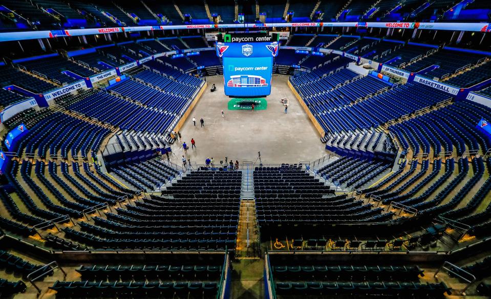 New scoreboards and seats through MAPS 4 upgrades are pictured Sept. 5 at the Paycom Center in Oklahoma City.