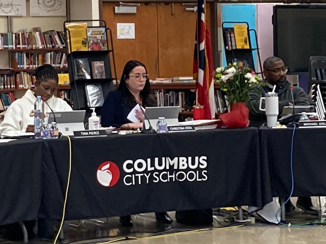 The Columbus City Schools Board of Education met Tuesday, Jan. 23, 2024, at Beechcroft High School on the North Side. Left to right are board Vice President Tina Pierce, President Christina Vera and member Michael Cole.