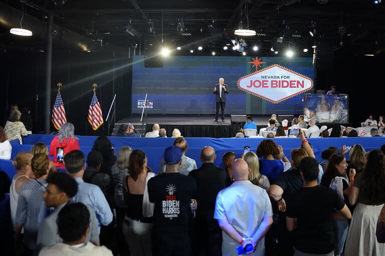 El evento en el que iba a participar Joe Biden en Las Vegas. (AP/Lucas Peltier)