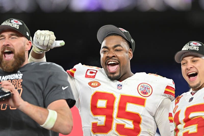 Defensive tackle Chris Jones (95) and the Kansas City Chiefs defense forced three turnovers and logged four sacks in a win over the Baltimore Ravens on Jan. 28 in Baltimore. File Photo by David Tulis/UPI
