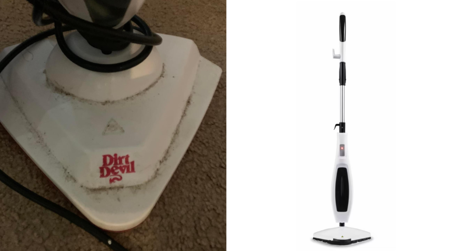 The Kmart shopper expected a brand-new Anko steam mop (pictured right) for her $49 but instead got someone else's broken, used mop. Photo: Facebook/Kmart Decor & Hacks