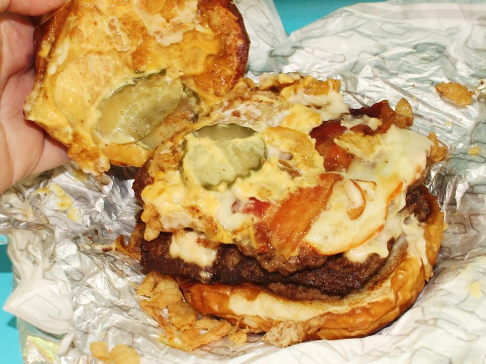 wendys pretzel bacon club triple burger