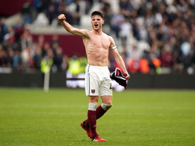 West Ham’s Declan Rice celebrates after the final whistle