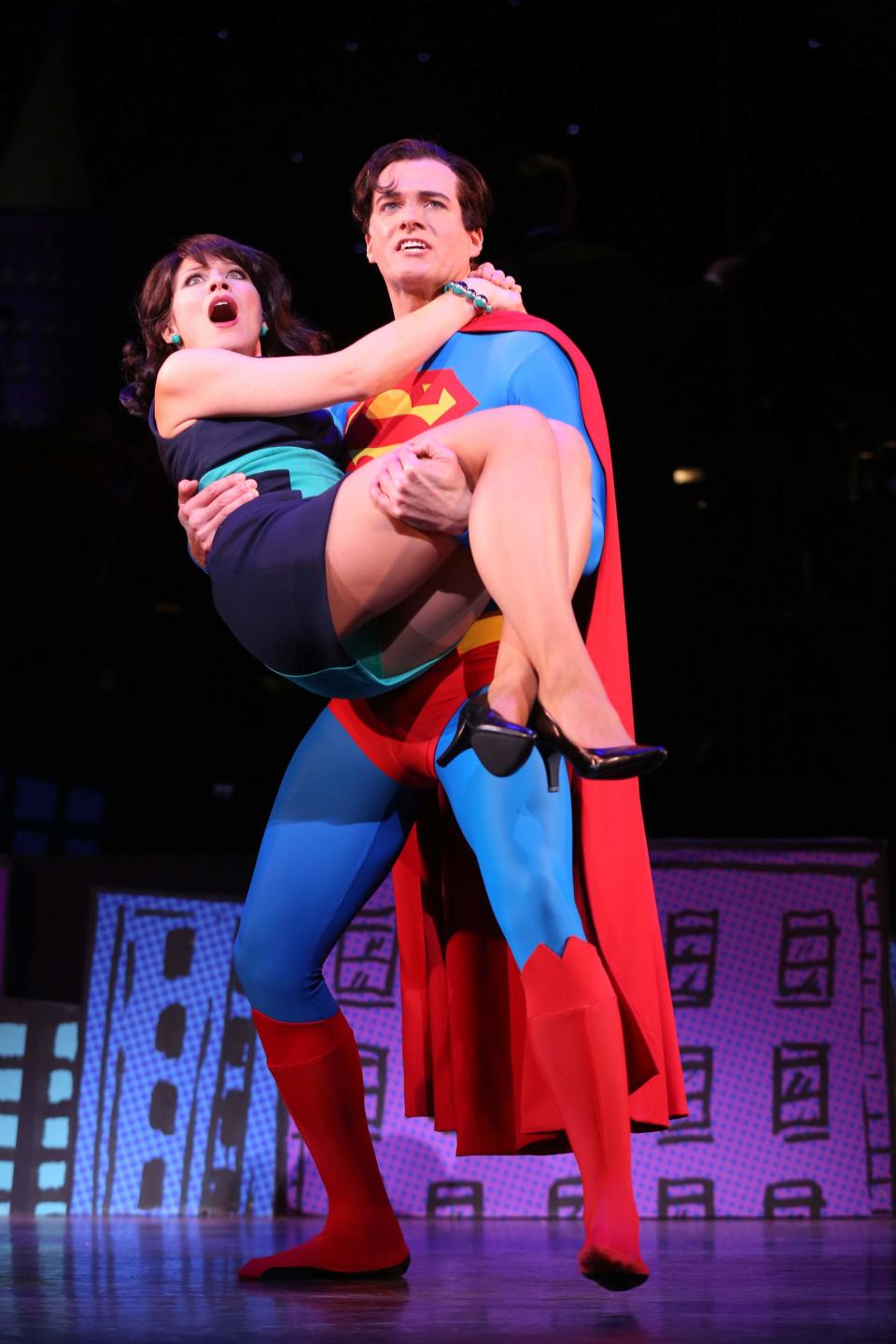This undated image released by Helene Davis Public Relations shows Jenny Powers as Lois Lane, left, and Edward Watts as Superman in Encore's "It's A Bird It's A Plane It's Superman," performing through March 24 at New York City Center in New York. (AP Photo/Helene Davis Public Relations, Joan Marcus)